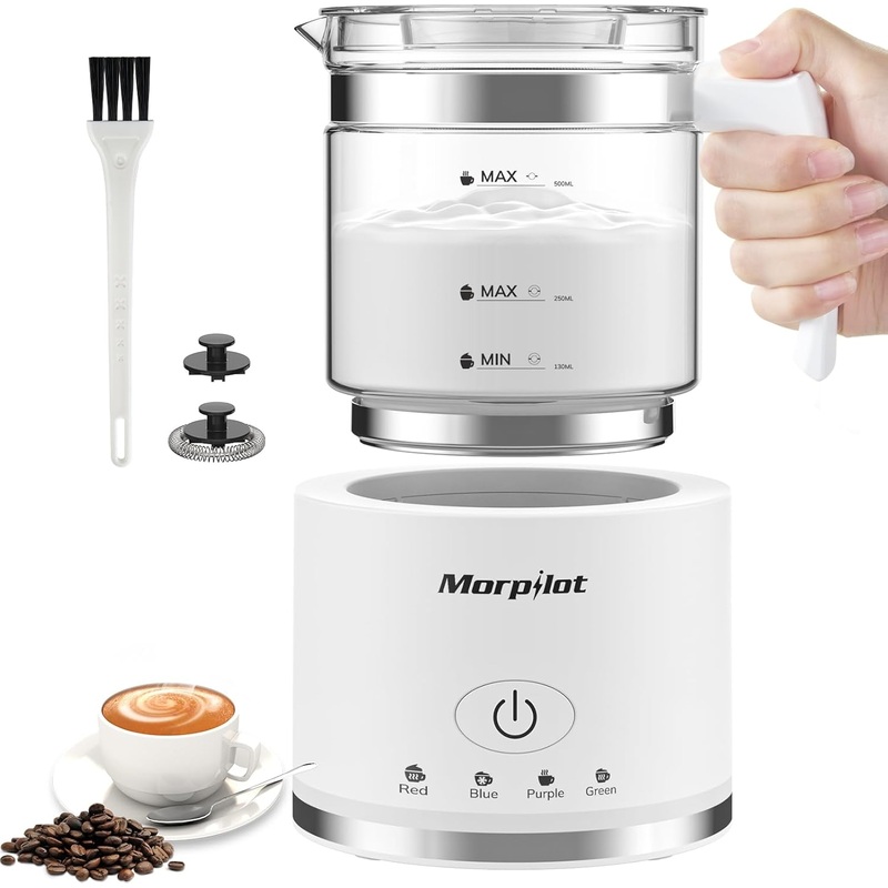 Electric Milk Frother and Steamer, 16.9oz/500ml Milk Steamer and Frother for Latte, Dishwasher Safe, 4 Functions, Enjoy Perfect Milk Froth in 2 Min – White | Bigbigmart.com