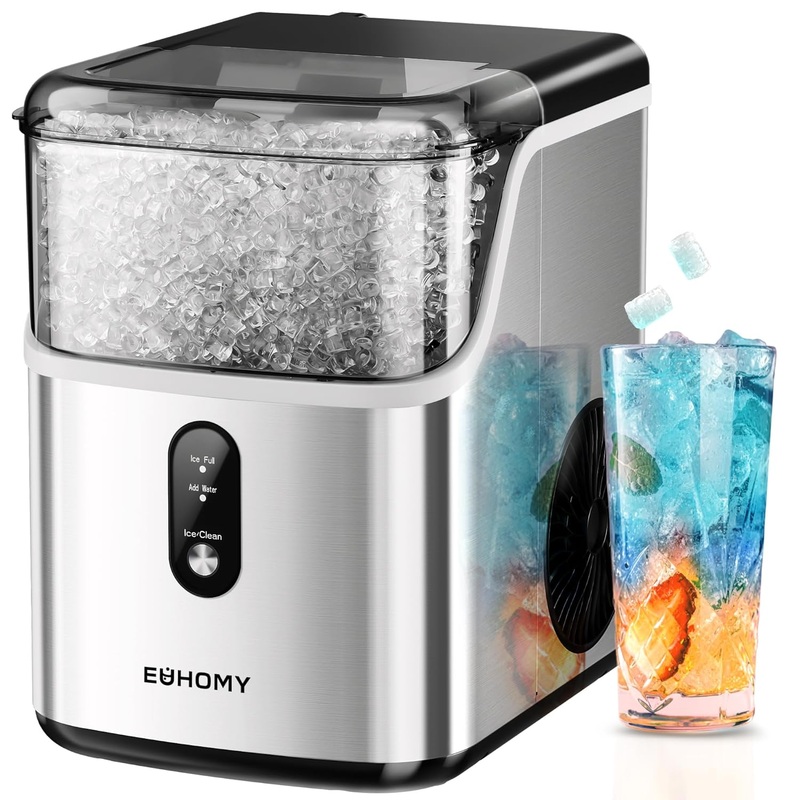 EUHOMY Nugget Ice Makers Countertop, Pebble Ice Maker Machine with 35lbs/24H Soft Ice, Self-Cleaning Sonic Ice Maker with Ice Scoop&Basket, Pellet Ice Maker for Home/Kitchen/Office(Stainless Steels) | Bigbigmart.com