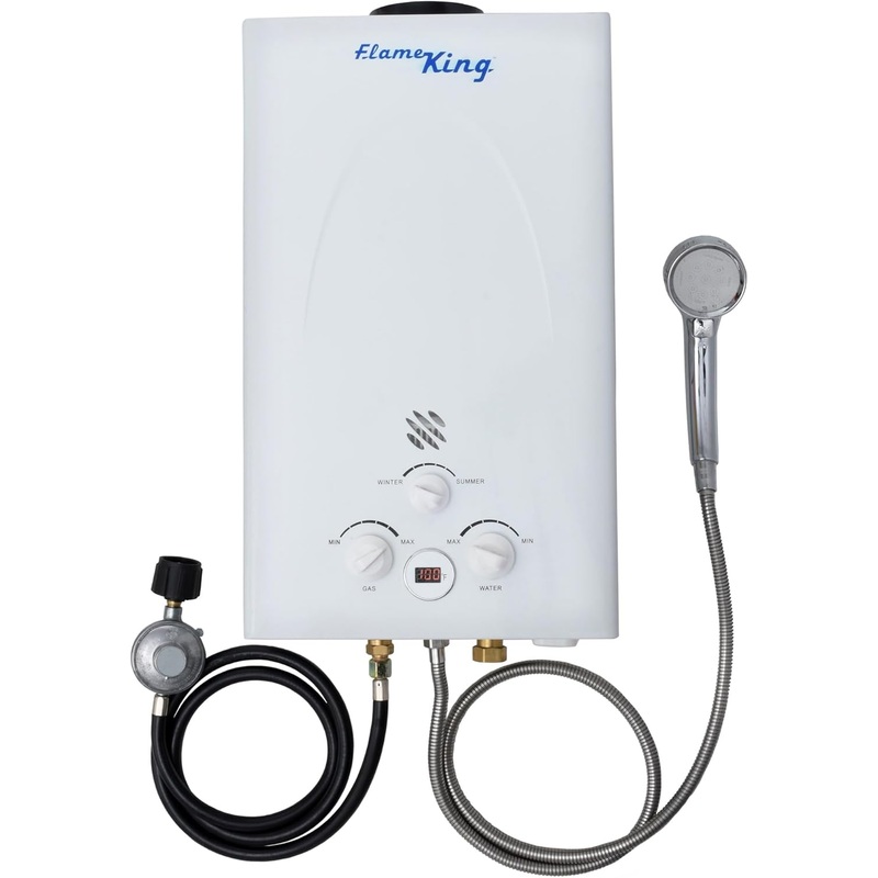 Flame King Portable Tankless Water Heater Propane Gas 10L 2.64 GPM at 68,000 BTU, Outdoor Instant Hot Water Shower for RV, Camping, Farm, Cabins | Bigbigmart.com