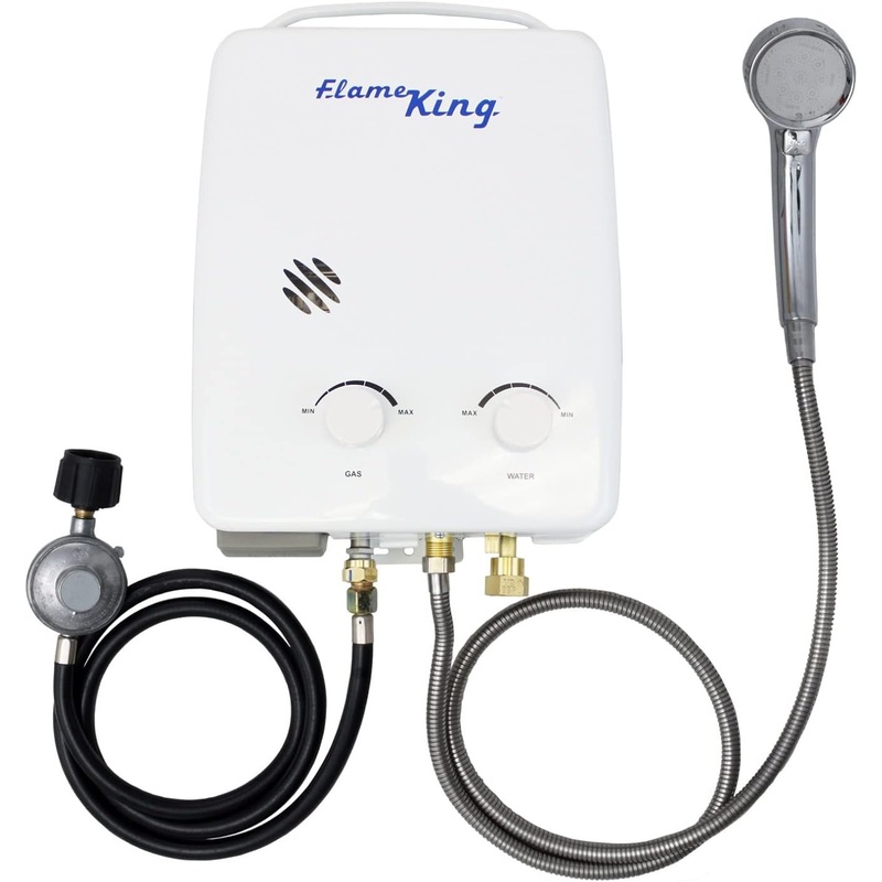 Flame King YSNAZ132 Portable Tankless Water Heater Propane Gas 5L 1.32GPM at 34,000 BTU, Outdoor Instant Hot Water Shower for RV, Camping, Farm, Cabins | Bigbigmart.com