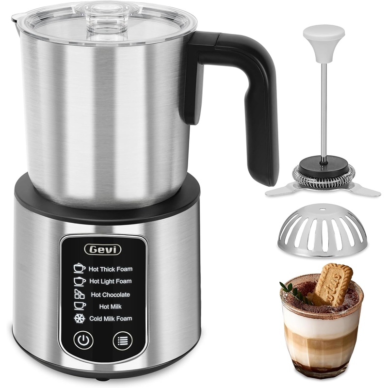 Gevi Hot Chocolate Maker with 5 in 1 Milk Frother and Steamer, Professional Milk Steamer, 17 oz/3.5 oz, Stainless Steel, Hot and Cold Milk Frother for Latte, Macchiato, Cappuccino and Hot Chocolate | Bigbigmart.com