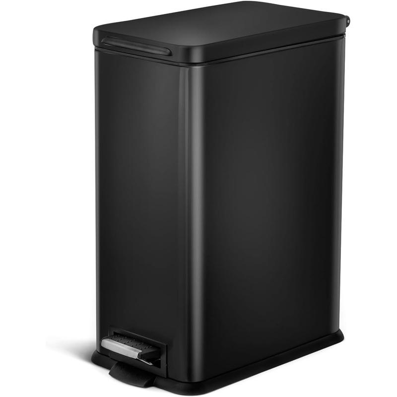 Home Zone Living VA42332A 8 Gallon Kitchen Trash Can, Stainless Steel, Step Pedal, 30 Liter, Black | Bigbigmart.com