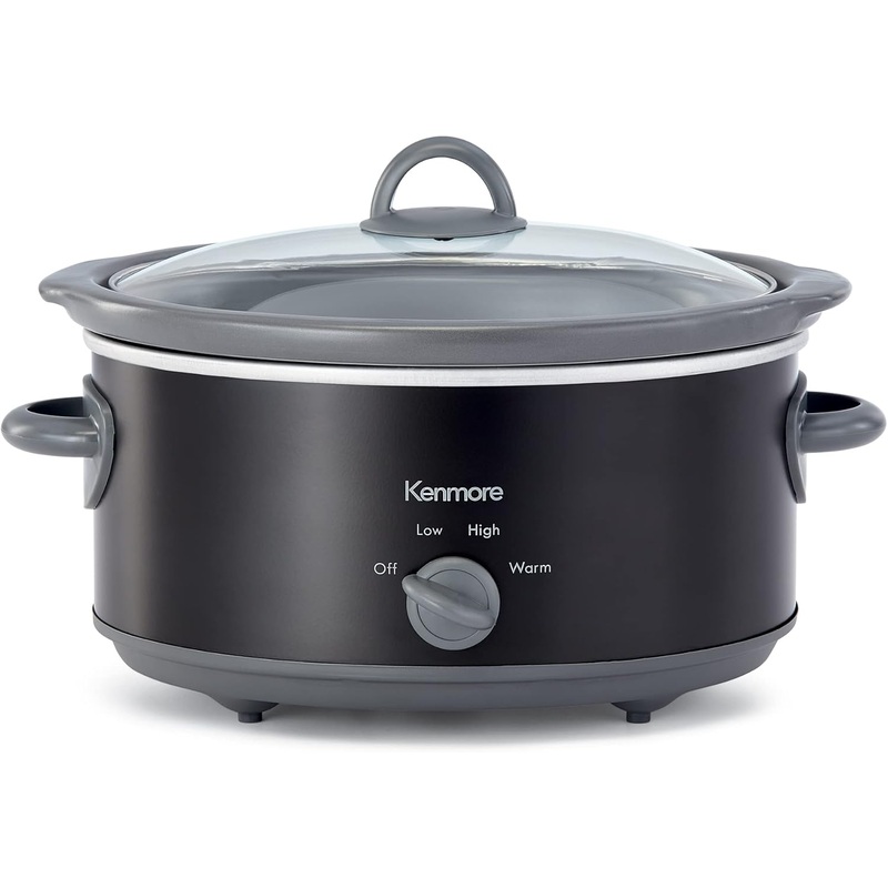 Kenmore 5 Quart Slow Cooker Compact Countertop Cooking Essential Kitchen Appliance Warm Braise Simmer Sous Vide Stew Soup Curry Chili Fondue Yogurt Black and Grey | Bigbigmart.com