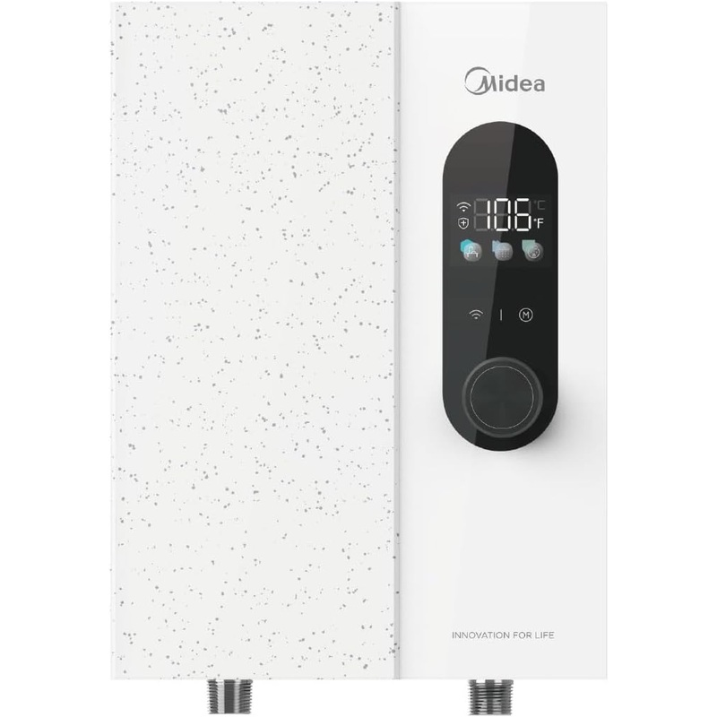 Midea 18KW Electric Tankless Water Heater, Touch Control, Wi-Fi Control, LED Display, Child Mode, 240 Volts with Automatic Power Modulation, On-demand Hot Water, White | Bigbigmart.com