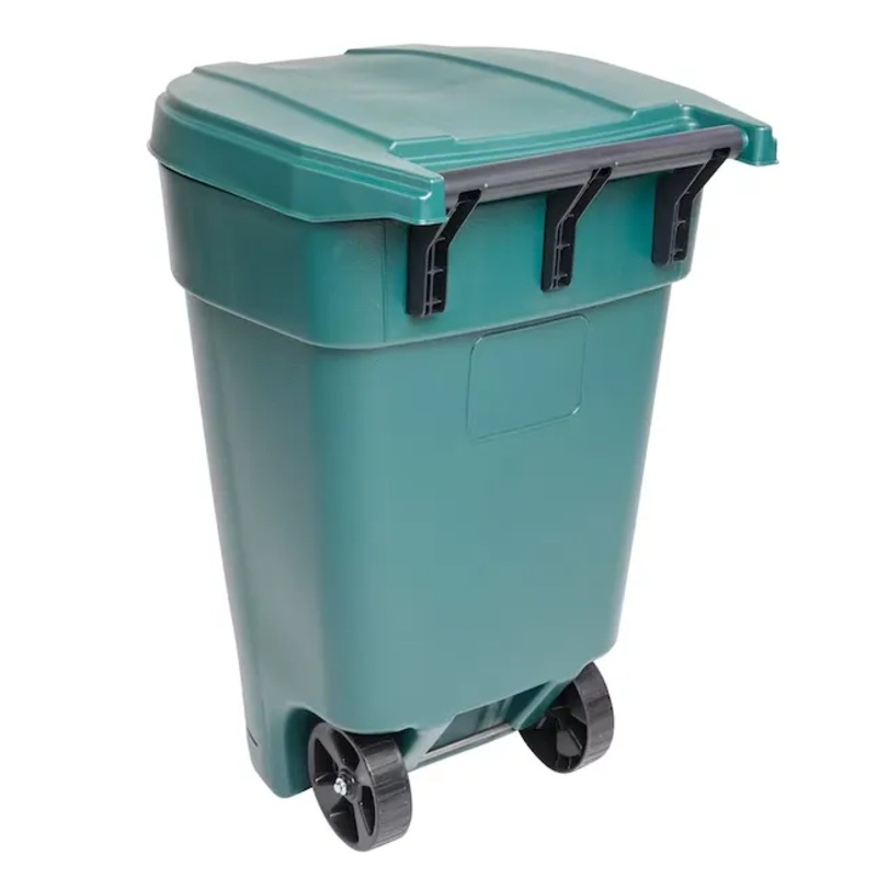 Project Source TB0135 50-Gallon Green Plastic Wheeled Outdoor Hinged Lid Trash Can | Bigbigmart.com