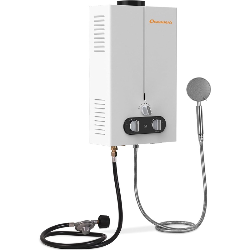 Propane Water Heater Tankless, 1.85GPM 7L Portable Instant Hot Water Heater, Outdoor Use for RV, Camper Van, Camping Trailer, Cabin, Barn, Pool, White | Bigbigmart.com