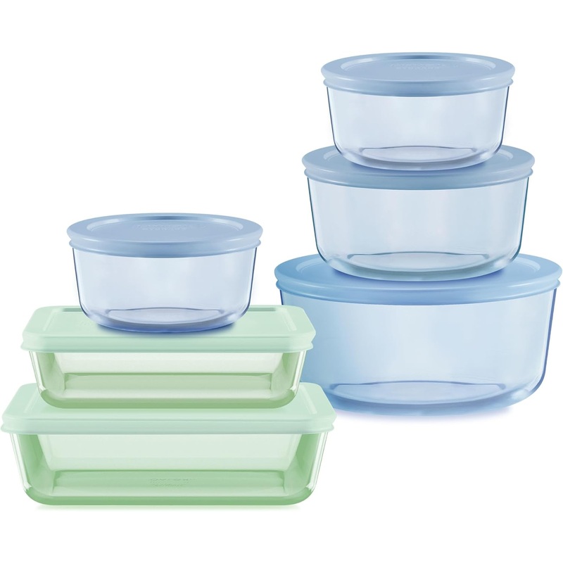 Pyrex Colors (6-Pack, Full Set) Tinted Glass Food Storage Container Set, Snug Fit Non-Toxic Plastic BPA-Free Lids, Freezer Dishwasher Microwave Safe, 3 Cup, 6 Cup & 11 | Bigbigmart.com