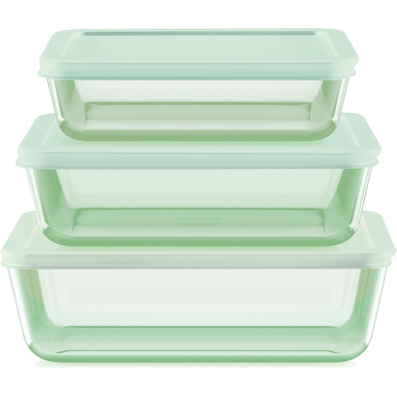 Pyrex Year of Color (3-Pack) Tinted Rectangular Glass Food Storage Containers Set, (3, 6 & 11 Cup) Meal Prep Containers With BPA-Free Lids, Dishwasher & Microwave Safe, Green | Bigbigmart.com