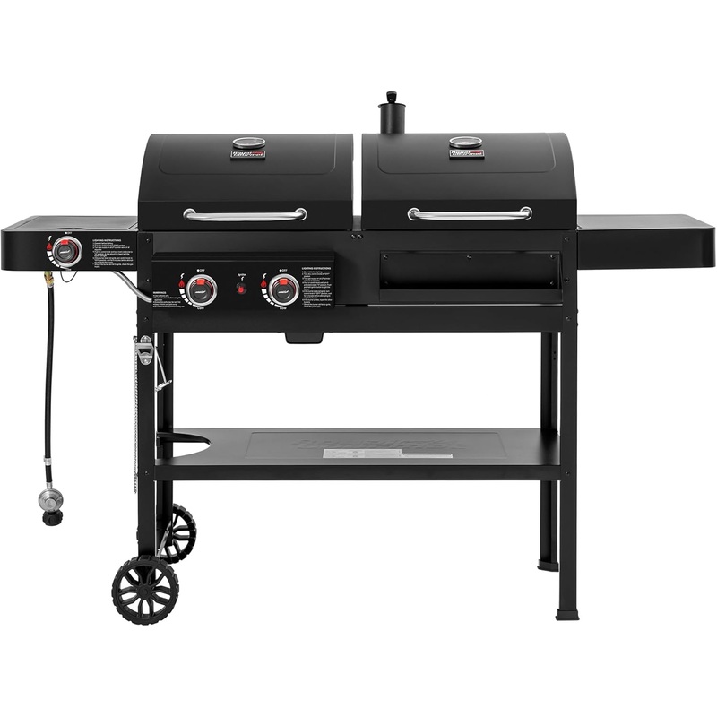 Royal Gourmet ZH3005 2-Burner Propane Gas and Charcoal Combo Grill with Side Burner & Porcelain-enameled Cast Iron Grates, Dual Fuel BBQ Combo Grill for Outdoor Patio Garden Backyard Cooking, Black | Bigbigmart.com