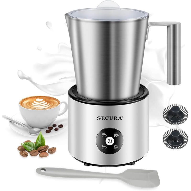 Secura Automatic Milk Frother, 4-in-1 Electric Milk Steamer, 17oz Detachable Hot/Cold Foam Maker, Milk Warmer for Latte, Cappuccinos, Macchiato, Hot Chocolate, with Silicone Spatula & 2 Whisks | Bigbigmart.com