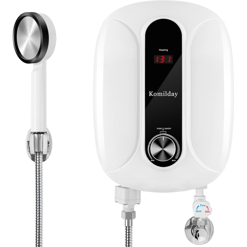 Tankless Water Heater Electric, 240v 6500W Tankless Hot Water Heater with Led Temperature Display for Bathroom or Kitchen,Instant Water Heater Electric with Overheating Protection,Water Heater-White | Bigbigmart.com