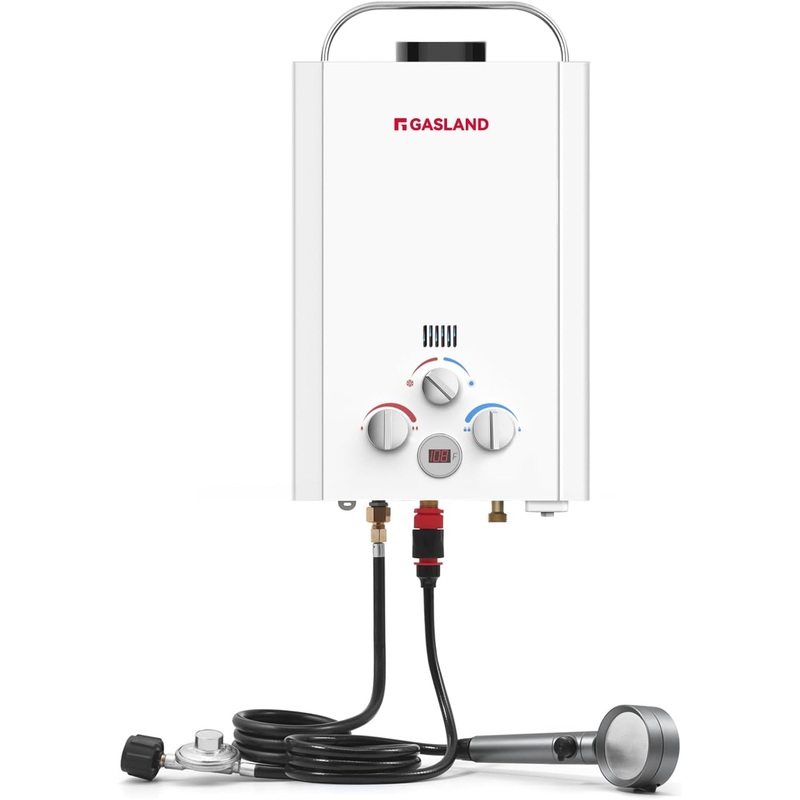 Tankless Water Heater, GASLAND Outdoors BE158 1.58GPM 6L Portable Gas, Propane Water Heater, Overheating Protection, Easy to Install, Use for RV Cabin Barn Camping Boat, White | Bigbigmart.com