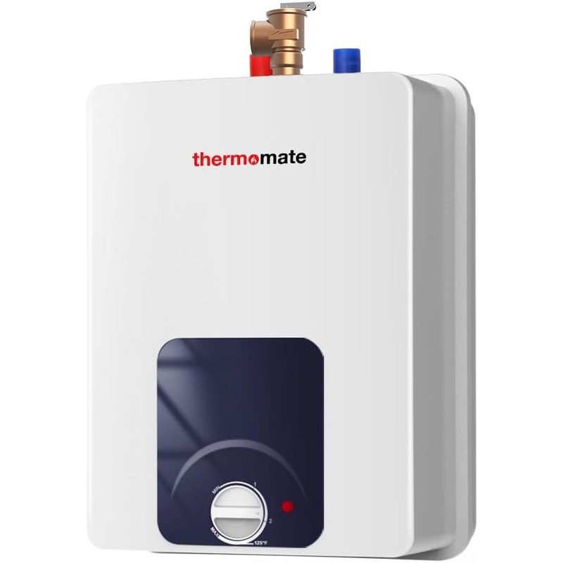 thermomate Mini Tank Water Heater Electric, ES250B 2.5 Gallon Point of Use Under Sink Water Heater, 120V Corded Wall or Floor Mounted, UL Listed | Bigbigmart.com