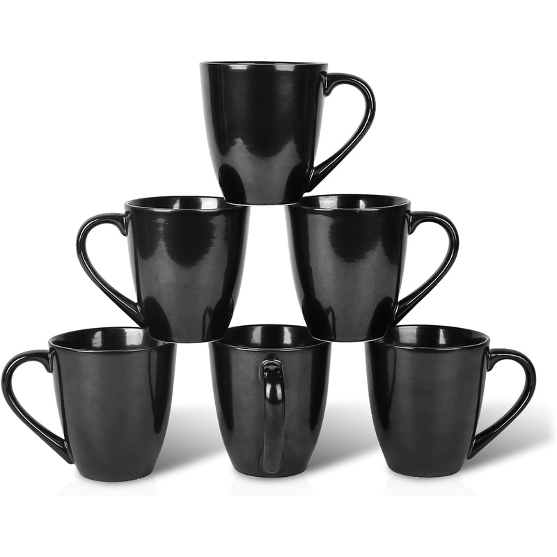 vicrays Coffee Mug Set, 12 Ounce, Ceramic Mug for Men, Women, Unique Glazed Mugs with Handle for Coffee, Tea, Milk, Cocoa, Cereal – Set of 6 Black | Bigbigmart.com