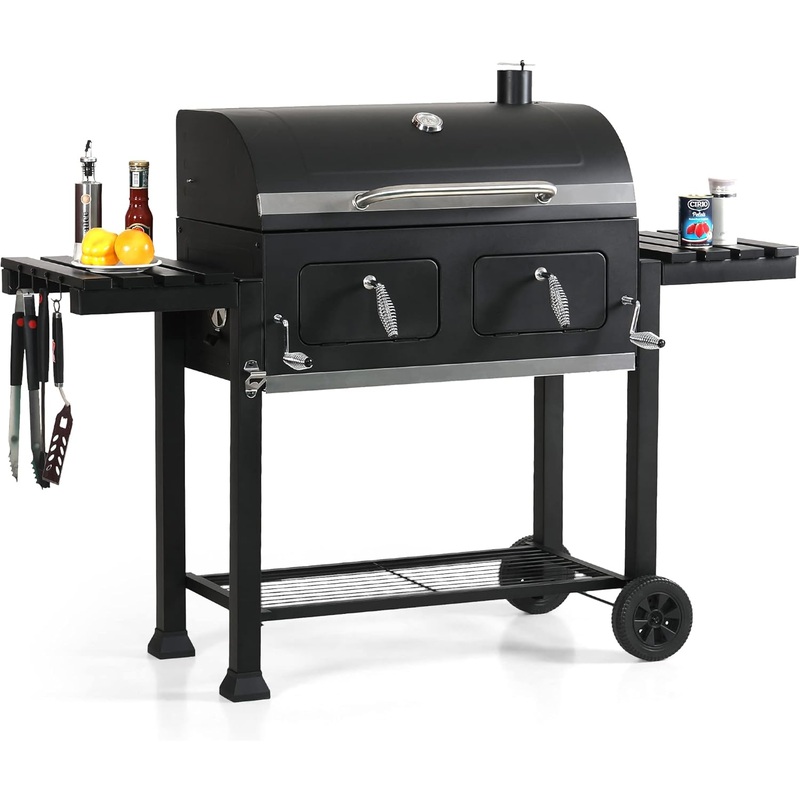 Captiva Designs Extra Large Charcoal BBQ Grill with Oversize Cooking Area(794 SQIN), Outdoor Cooking Grill with 2 Individual Lifting Charcoal Trays and 2 Foldable Side Tables | Bigbigmart.com