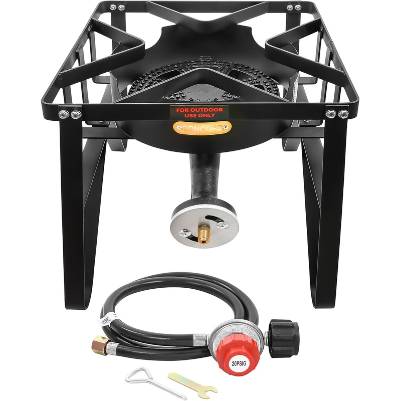 Concord Deluxe Banjo Single Propane Burner, 200,000 BTU Portable Outdoor Stove for Camping Cooking/Home Brewing/Making Sauces, 16 Square | Bigbigmart.com