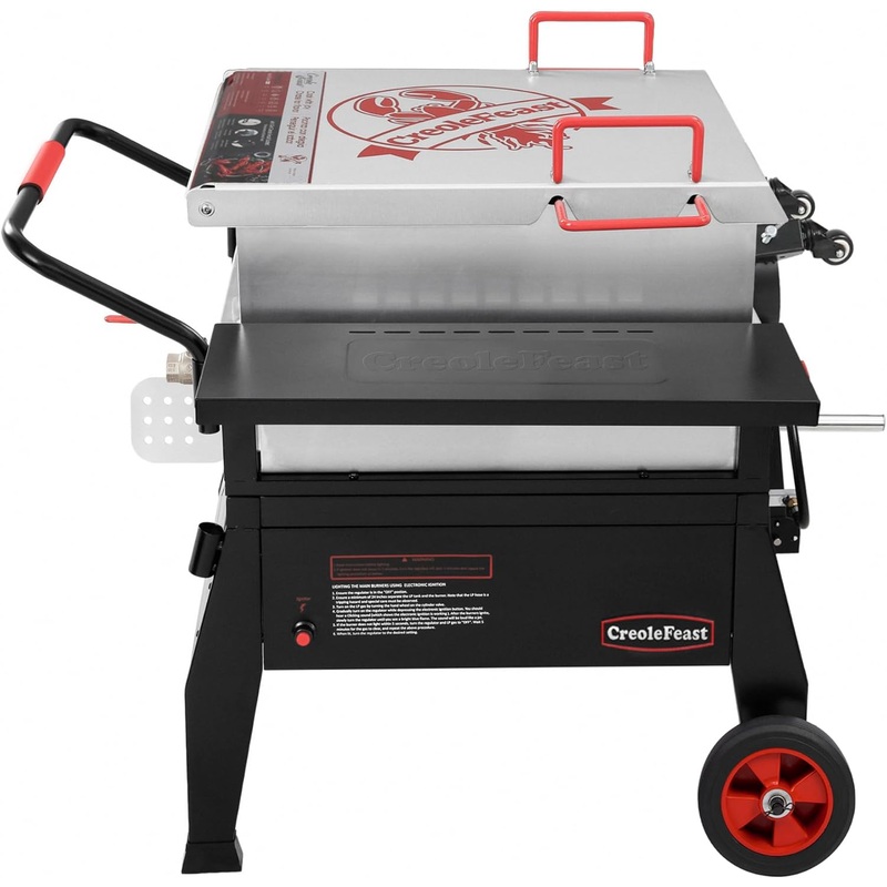 Creole Feast CFB1001A 90 QT Crawfish Boiler, Outdoor Single Sack Propane Gas Cooker with Folding Cylinder Mounting Bracket and Stirring Paddle for Seafood & Crawfish Season, Black | Bigbigmart.com