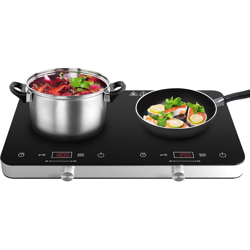 Double Induction Cooktop Burner, 1800w 2 burner Induction Cooker Cooktop, 10 Temperature 9 Power Settings Portable Electric Countertop Burner Touch Stove with Child Safety Lock & Timer | Bigbigmart.com