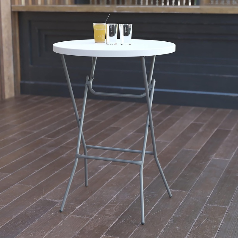 Flash Furniture 32 Round Folding Bar Height Tables for Parties and Commercial Events, Indoor/Outdoor Plastic Bar Height Folding Tables, Set of 4, White | Bigbigmart.com