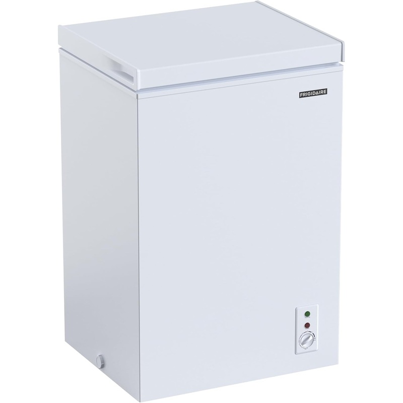 FRIGIDAIRE EFRF3005-AMZ Chest Deep Freezer-Garage-Ready, 3.5 Cu. Ft. Capacity, White-Adjustable Thermostat-Removable Vinyl Coated Wire Basket-Easy Defrost Drain | Bigbigmart.com