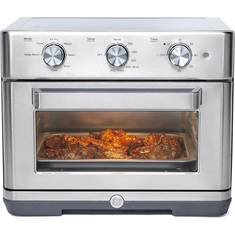 GE Mechanical Air Fryer Toaster Oven + Accessory Set | Convection Toaster with 7 Cook Modes | Large Capacity Oven – Fits 12 Pizza | Countertop Kitchen Essentials | Stainless Steel | Bigbigmart.com