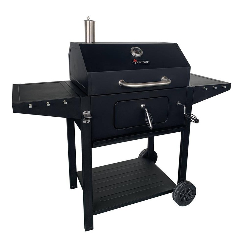 GRILLFEST 2518 Deluxe Cart Style Charcoal Grill in Black With Thermometer | Bigbigmart.com