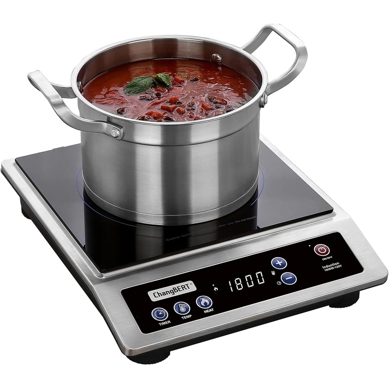 Induction Cooktop, Commercial Grade Portable Cooker, Large 8 Heating Coil, 18/10 Stainless Steel Countertop Burner with NSF Certified, 10 Hours Timer, Powerful 1800W Professional Hot Plate | Bigbigmart.com