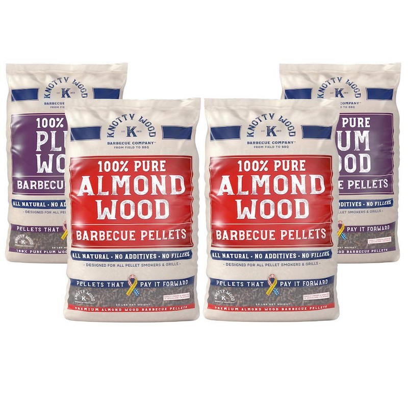 KNOTTY WOOD BARBECUE COMPANY 20 lbs. 100% Pure Almond Wood BBQ Smoker Pellets (2-Pack) and 20 lbs. 100% Pure Plum Wood BBQ Smoker Pellets (2-Pack) | Bigbigmart.com
