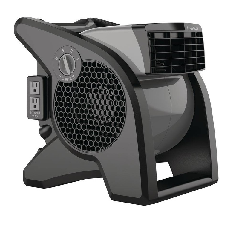 Lasko U15610 Pivoting 11.2 in. 3 Speed High Velocity Blower Fan for Home, Job Site in Gray, 375 CFM, 2 120V Outlets, Circuit Breaker | Bigbigmart.com