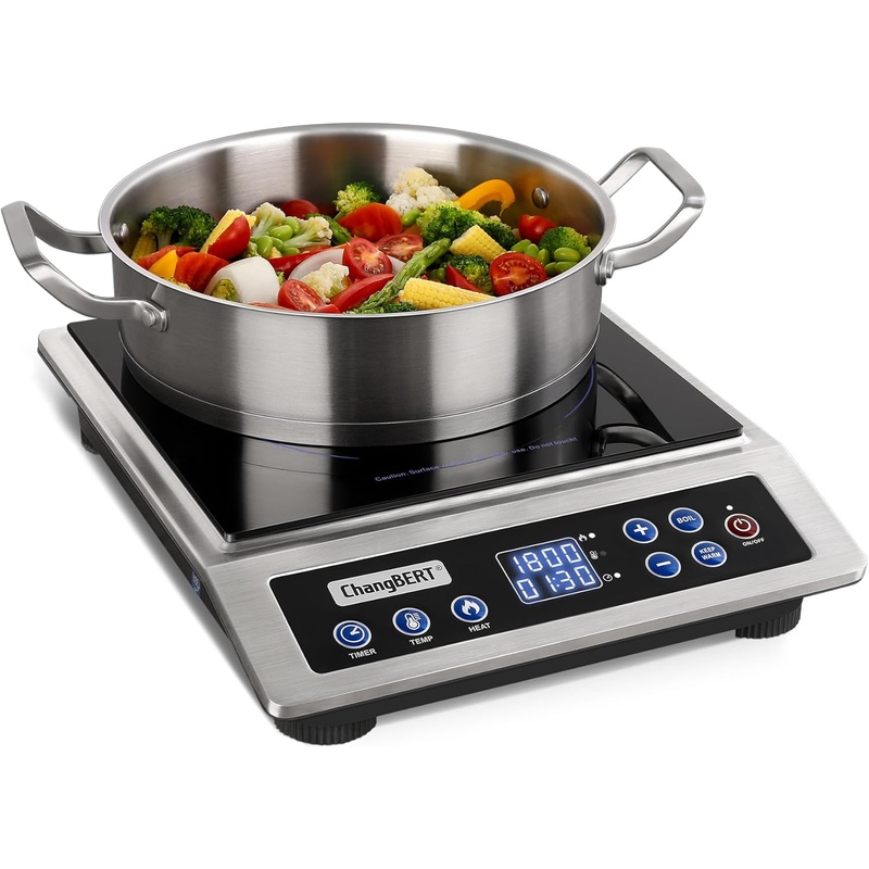 Portable Induction Cooktop, NSF Certified Pro Induction Hot Plate, Powerful 1800W with Large 8 Heating Coil, 18/10 Stainless Steel, 18 Temp Settings Commercial Grade Countertop Burner | Bigbigmart.com