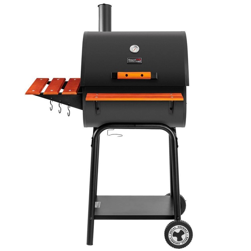 Royal Gourmet CC2024 24 in. Charcoal Grill with Wooden Front Shelf and Side Shelf Garden Grilling in Black, Outdoor Barrel Charcoal Grill | Bigbigmart.com