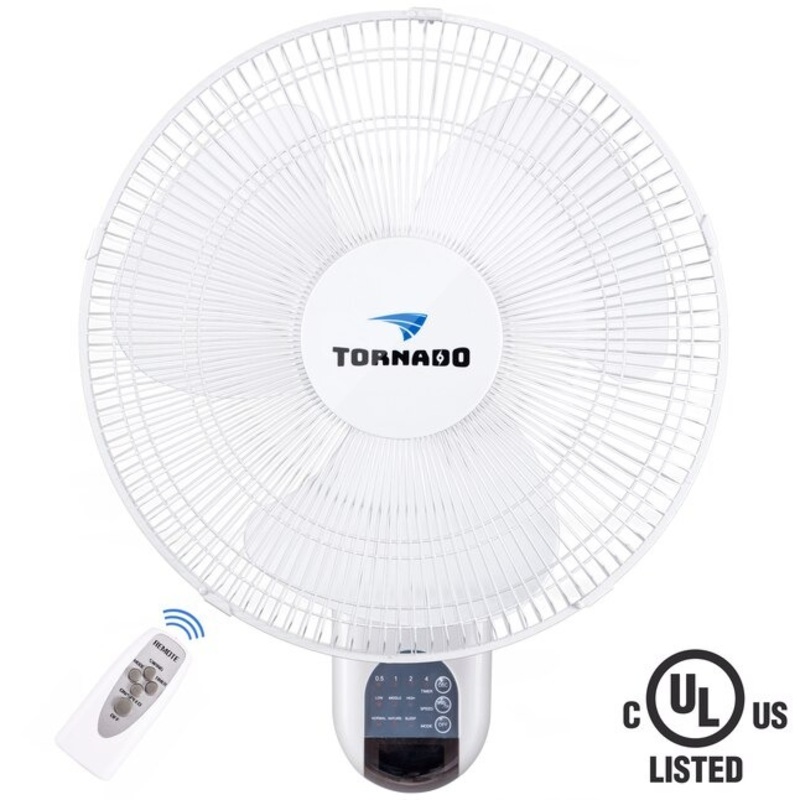 Tornado Fans Wall Fan 16-Inches Plug-In Oscillation Indoor White Wall Mounted Fan | Bigbigmart.com