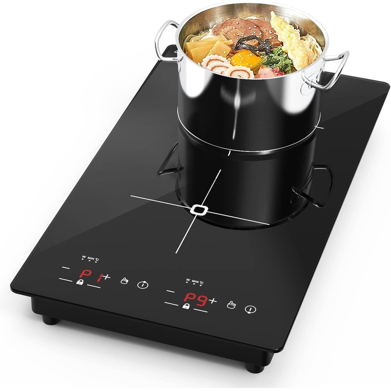 VBGK Double Induction Cooktop, 2300W 110V Portable Induction Cooktop with LED Touch Screen 9 Levels Settings,Electric cooktop with Child Safety Lock & Timer 2 burner induction cooktop | Bigbigmart.com