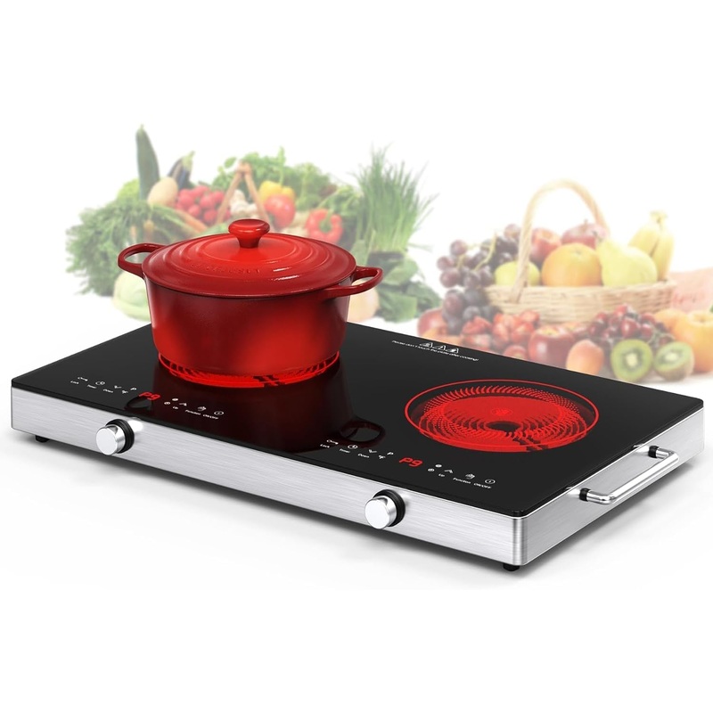 VBGK Electric Cooktop,110V 2400W Electric Stove Top with Knob Control,9 Power Levels, Kids Lock & Timer,LED touch control,Overheat Protection Electric stove,24 Inch desktop 2 burner electric cooktop | Bigbigmart.com