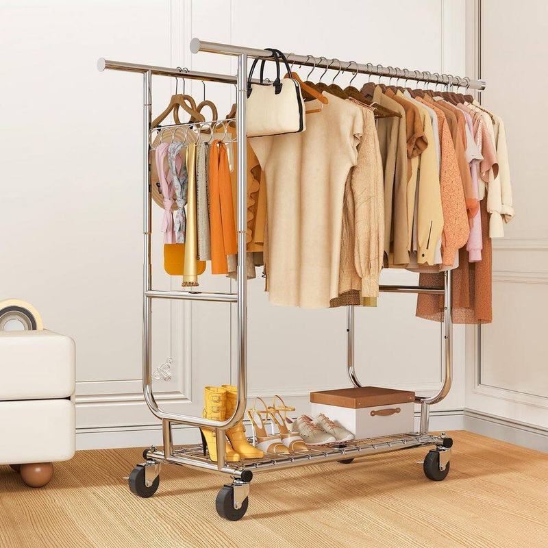 Angel Sar KB80QO09 Heavy Duty Collapsible Metal Clothes Rack Collapsible Rolling Clothing Rack For Hanging Clothes (CR-Y) | Bigbigmart.com