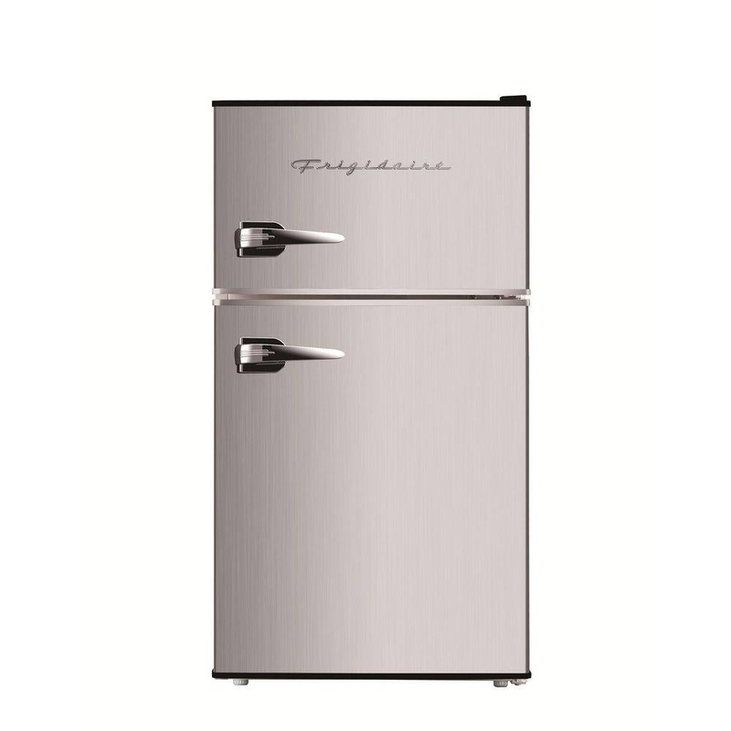 Frigidaire EFR391 3.2 cu. ft. Retro 2-Door Mini Refrigerator in Platinum Design with Top Freezer | Bigbigmart.com