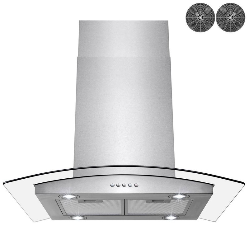 Golden Vantage RH0300 30 in. Convertible Kitchen Island Mount Range Hood in Stainless Steel with Tempered Glass, LED Lights and Carbon Filters | Bigbigmart.com
