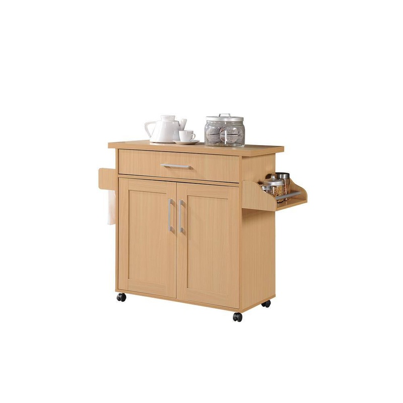 HODEDAH Beech Kitchen Island with Spice Rack and Towel Holder | Bigbigmart.com