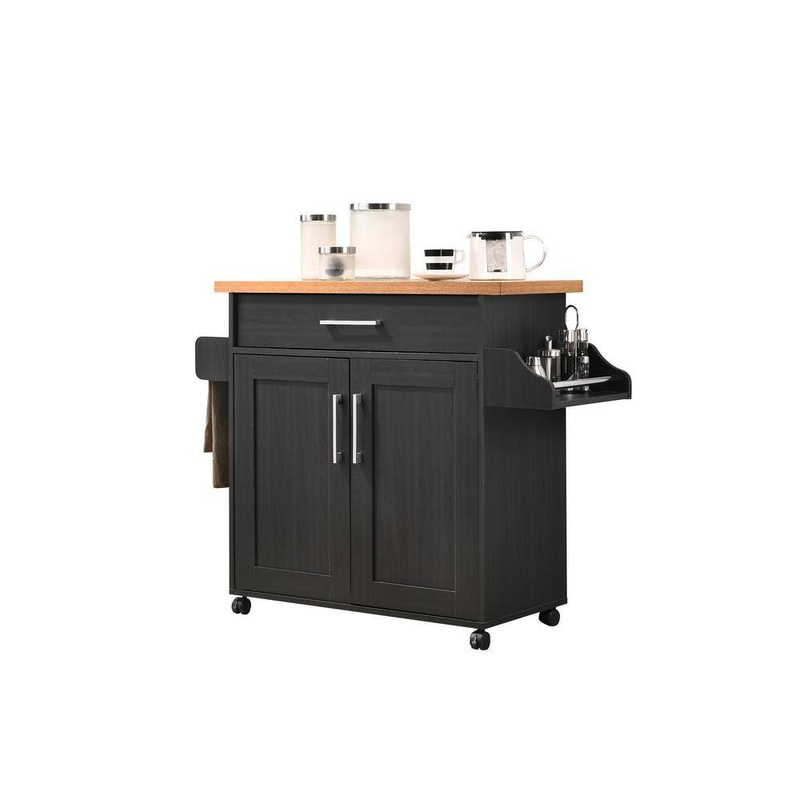 HODEDAH Black-Beech Kitchen Island with Spice Rack and Towel Holder | Bigbigmart.com