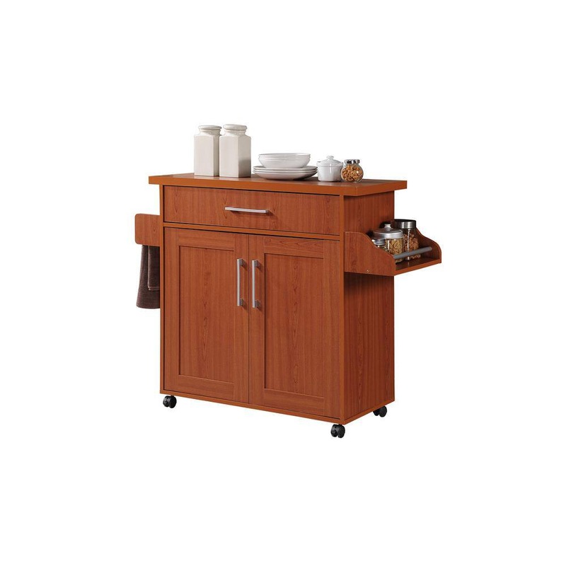 HODEDAH Cherry Kitchen Island with Spice Rack and Towel Holder | Bigbigmart.com