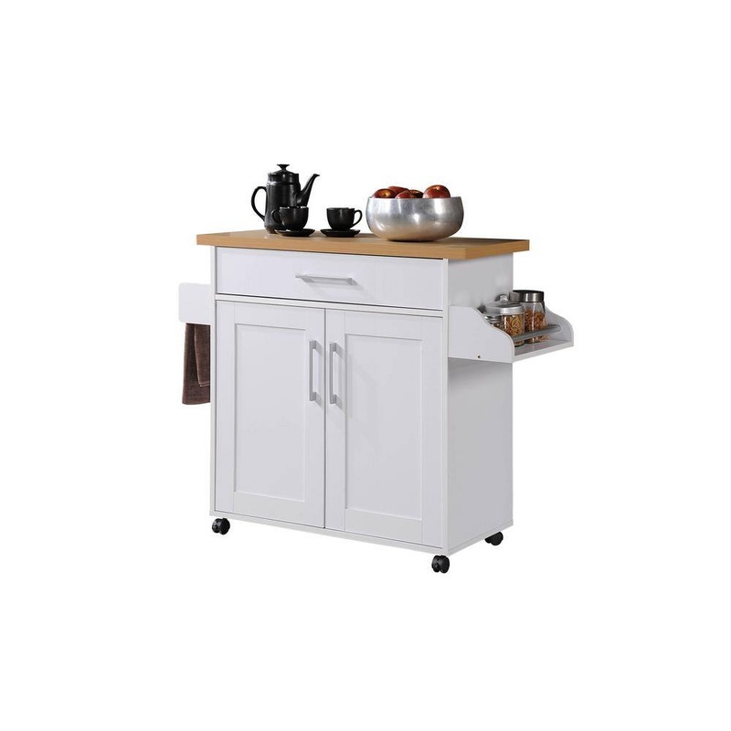 HODEDAH White Kitchen Island with Spice Rack and Towel Holder | Bigbigmart.com