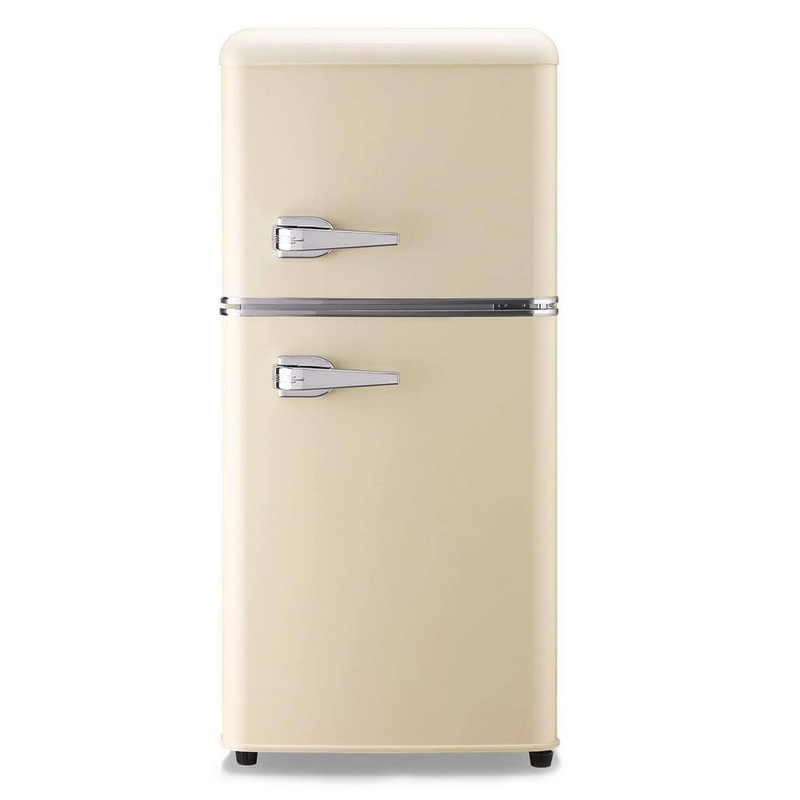 JEREMY CASS FLWK80C 18 in. 3.5 cu. ft. Retro Mini Refrigerator in Off-White with Adjustable Leveling Legs and Top Freezer | Bigbigmart.com