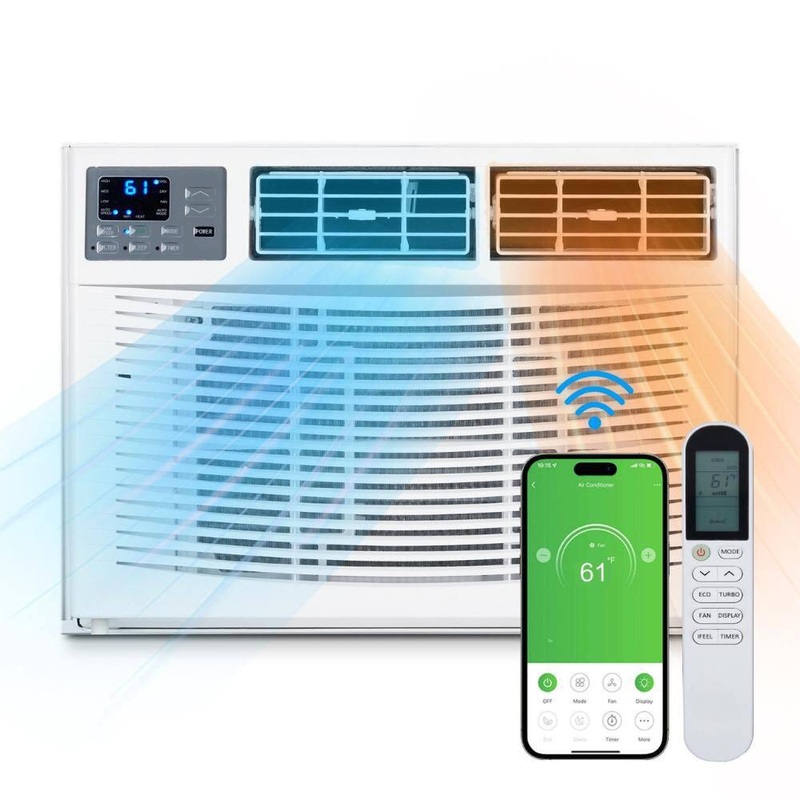 Karl home K1G46000635 8000 BTU (DOE) 115-Volt WIFI Window Air Conditioner Cools 350 sq. ft. with Heater with Remote in White | Bigbigmart.com