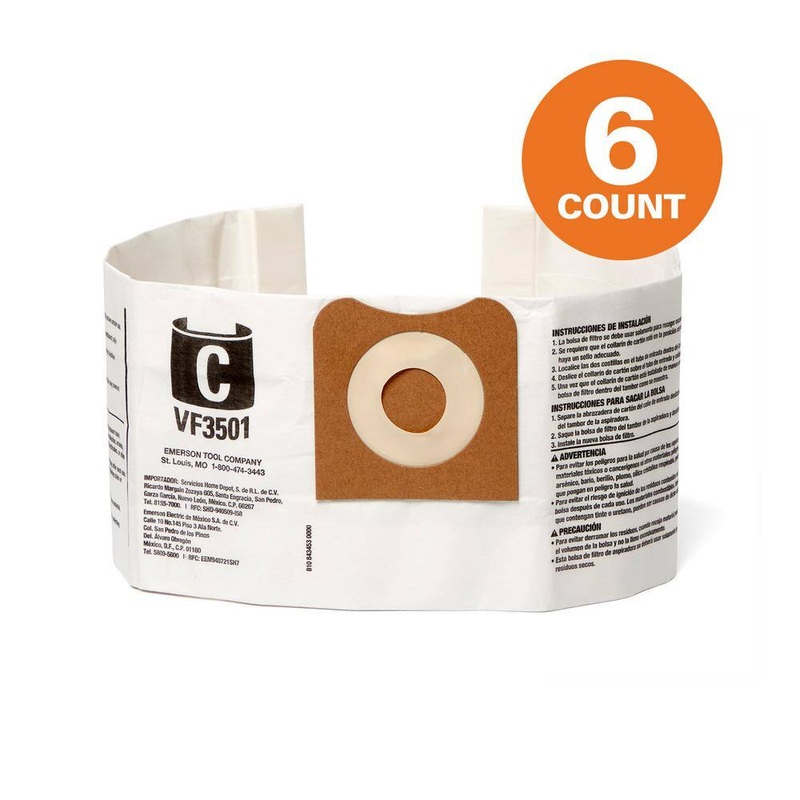 RIDGID VF3501A High-Efficiency Wet Dry Vac Dry Pick-up Only Dust Bags for 3-4.5 Gallon and HD0600 RIDGID Shop Vacuums, Size C (6-Pack) | Bigbigmart.com