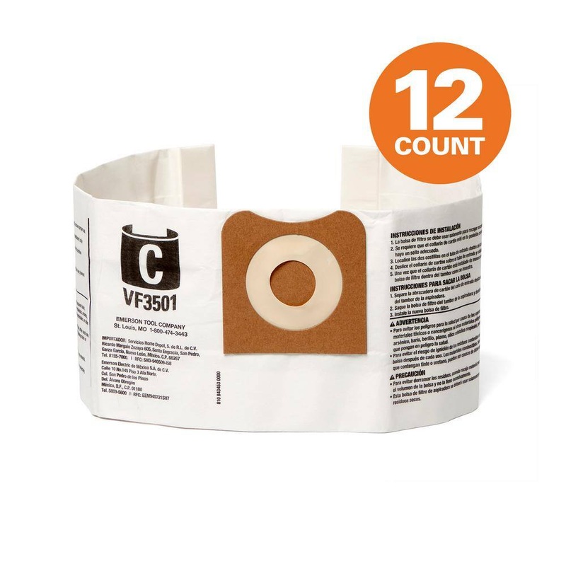 RIDGID VF3501B High-Efficiency Wet Dry Vac Dry Pick-up Only Dust Bags for 3-4.5 Gallon and HD0600 RIDGID Shop Vacuums, Size C (12-Pack) | Bigbigmart.com