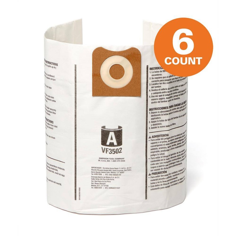 RIDGID VF3502A High-Efficiency Wet Dry Vac Dry Pick-up Only Dust Bags for Select 12-16 Gallon RIDGID Shop Vacuums, Size A (6-Pack) | Bigbigmart.com
