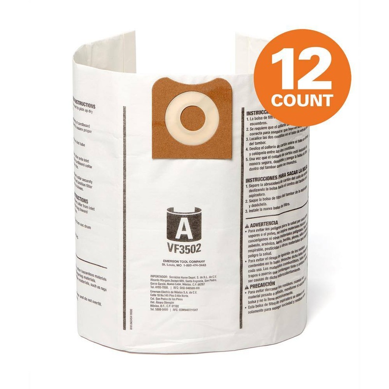 RIDGID VF3502B High-Efficiency Wet Dry Vac Dry Pick-up Only Dust Bags for Select 12-16 Gallon RIDGID Shop Vacuums, Size A (12-Pack) | Bigbigmart.com