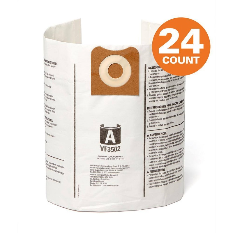 RIDGID VF3502C High-Efficiency Wet Dry Vac Dry Pick-up Only Dust Bags for Select 12-16 Gallon RIDGID Shop Vacuums, Size A (24-Pack) | Bigbigmart.com