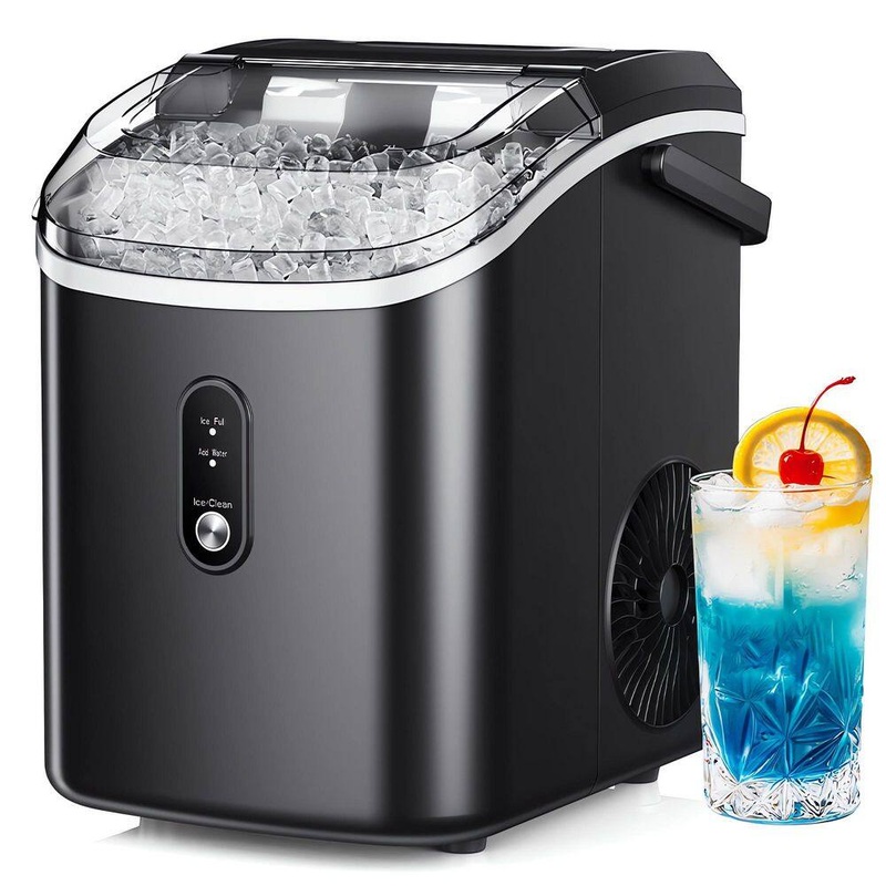 SIMZLIFE ZX-IM-12S-S-HD 9.45 in. 34 lb. /24H Nugget Ice Countertop Portable Ice Maker in Black, Ready in 6 Mins, Auto-Cleaning, with Handle | Bigbigmart.com