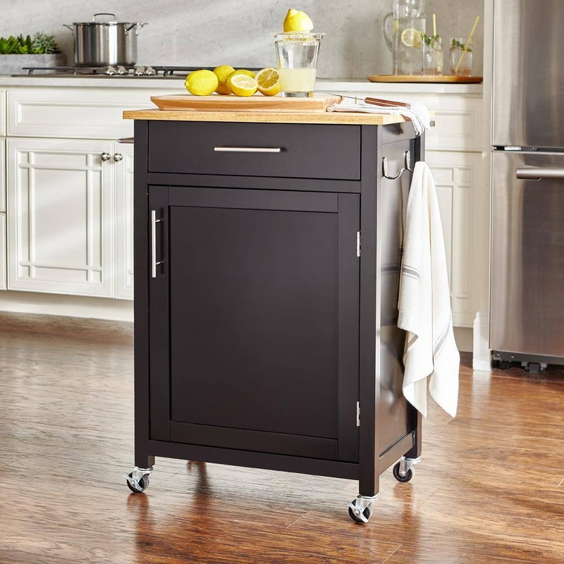 StyleWell SK17787Cr2-BBB Glenville Small Black Rolling Kitchen Cart with Butcher Block Top and Single-Drawer Storage (24 in. W ) | Bigbigmart.com